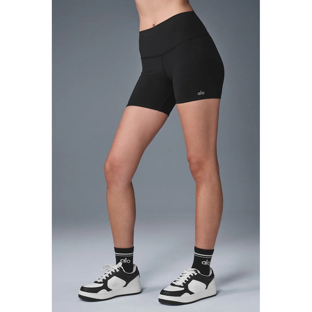 Alo Yoga Women's High‎ Waist Biker Shorts 5" Black Size S Athletic Activewear